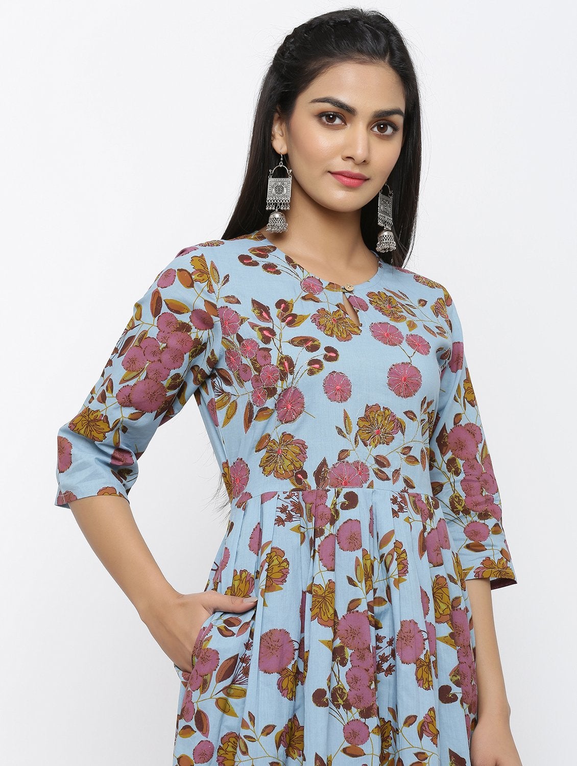 Women's Cotton Printed & Embroidered Anarkali Kurta