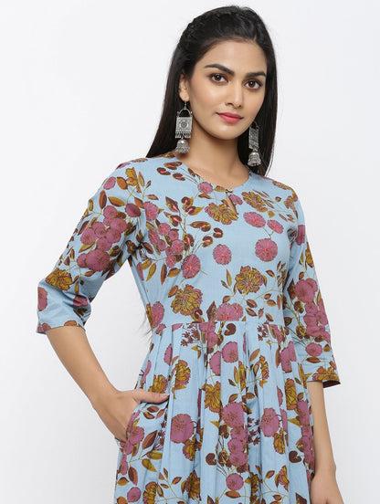 Women's Cotton Printed & Embroidered Anarkali Kurta