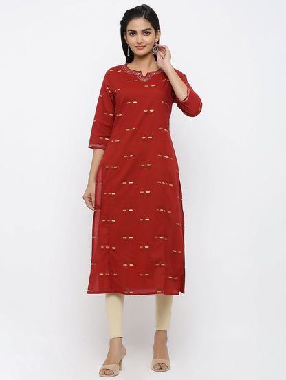 Women's Cotton Printed & Handwork Embroidered Straight Kurta
