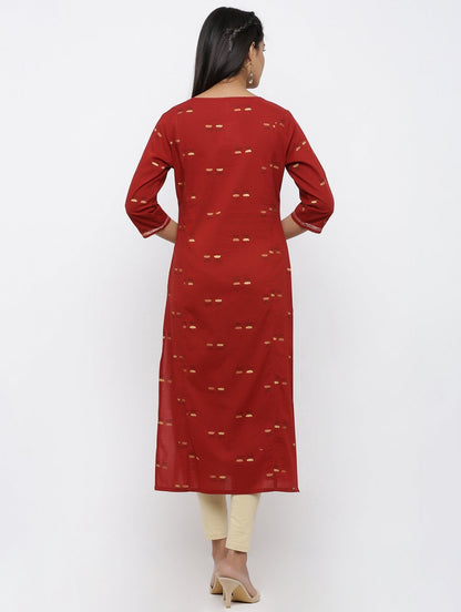 Women's Cotton Printed & Handwork Embroidered Straight Kurta