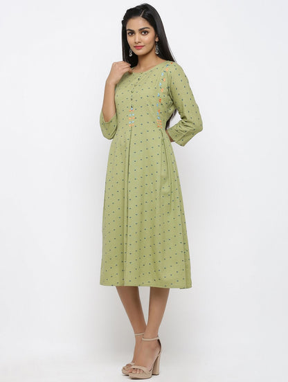 Women's Cotton Printed & Embroidered Flared Kurta