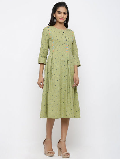 Women's Cotton Printed & Embroidered Flared Kurta