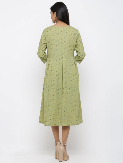Women's Cotton Printed & Embroidered Flared Kurta