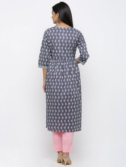 Women's Cotton Printed & Embroidered Flared Kurta