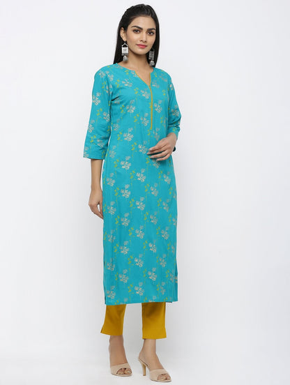 Women's Rayon Floral Printed Straight Kurta
