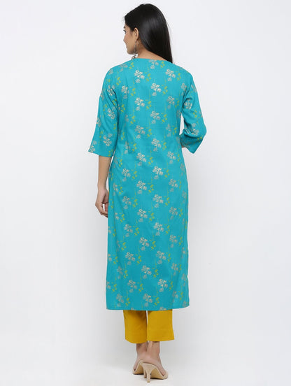 Women's Rayon Floral Printed Straight Kurta