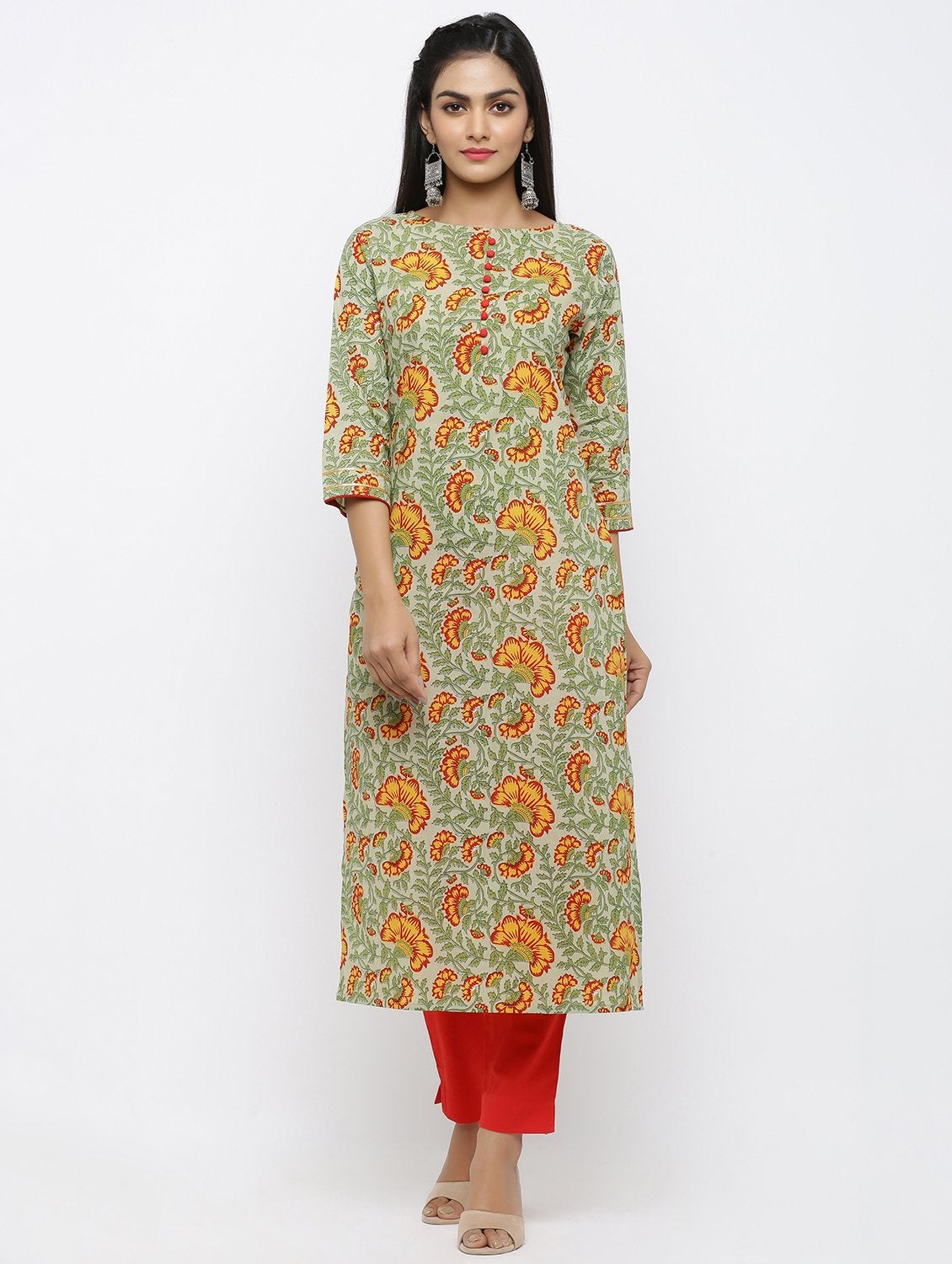 Women's Cotton Printed Straight Kurta