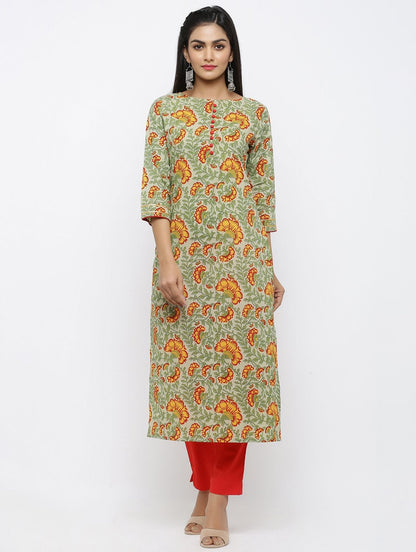 Women's Cotton Printed Straight Kurta