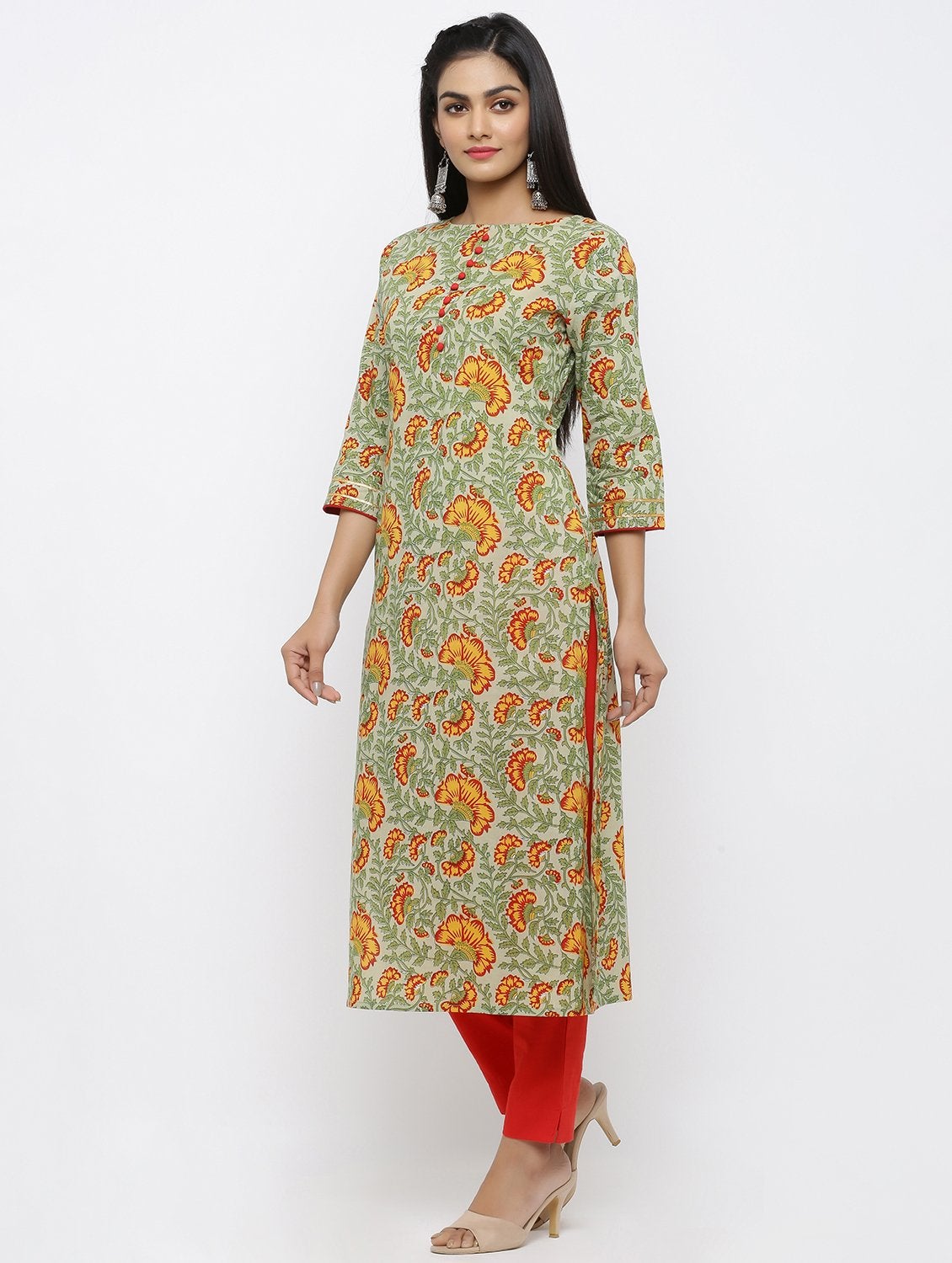 Women's Cotton Printed Straight Kurta