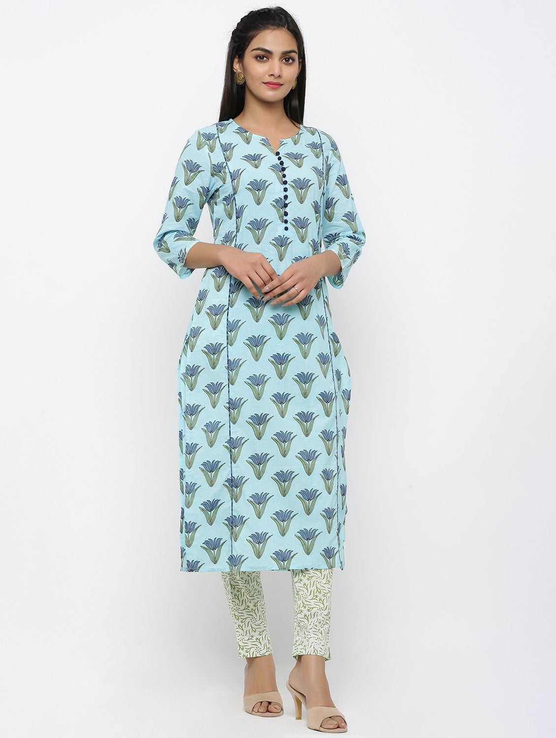Women's Cotton  Printed Straight Kurta