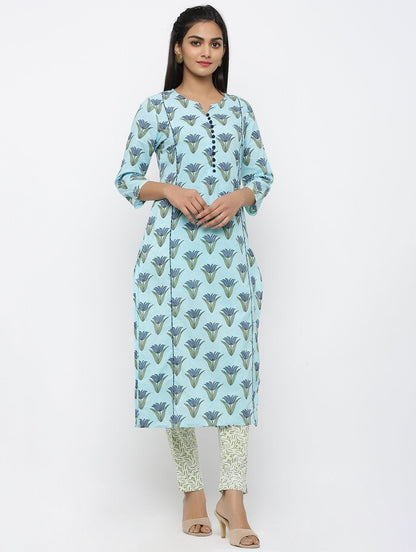 Women's Cotton  Printed Straight Kurta