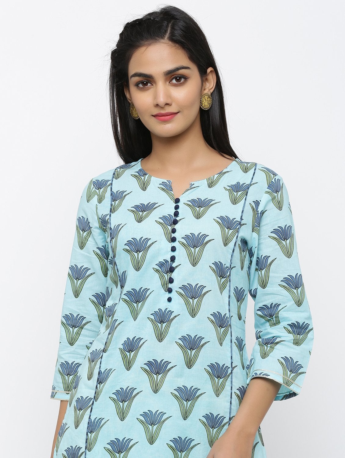 Women's Cotton  Printed Straight Kurta
