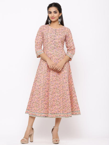 Women's Cotton Floral Printed Anarkali Kurta