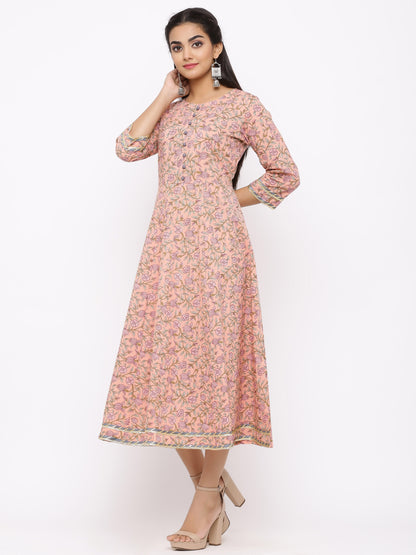 Women's Cotton Floral Printed Anarkali Kurta
