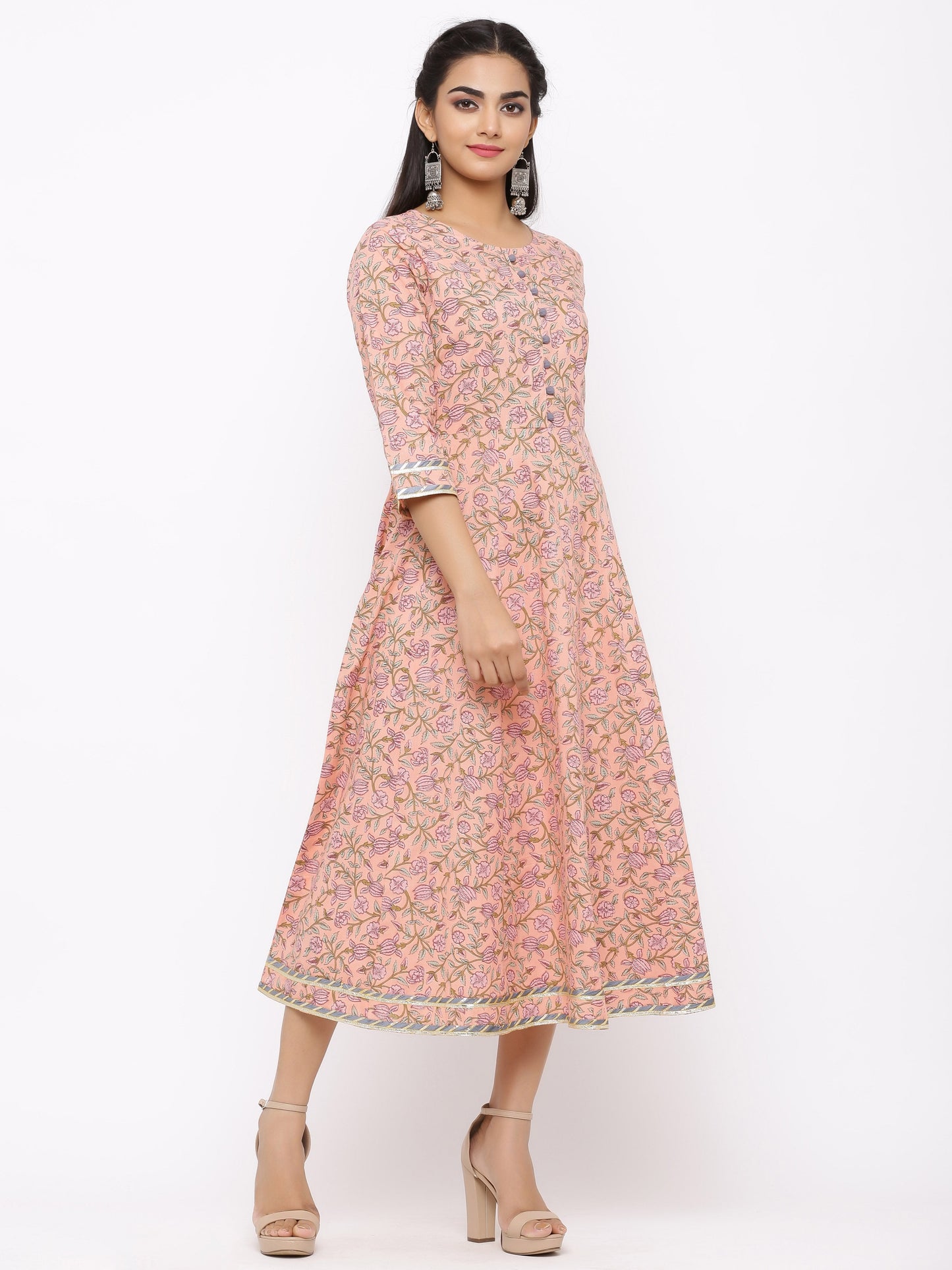 Women's Cotton Floral Printed Anarkali Kurta
