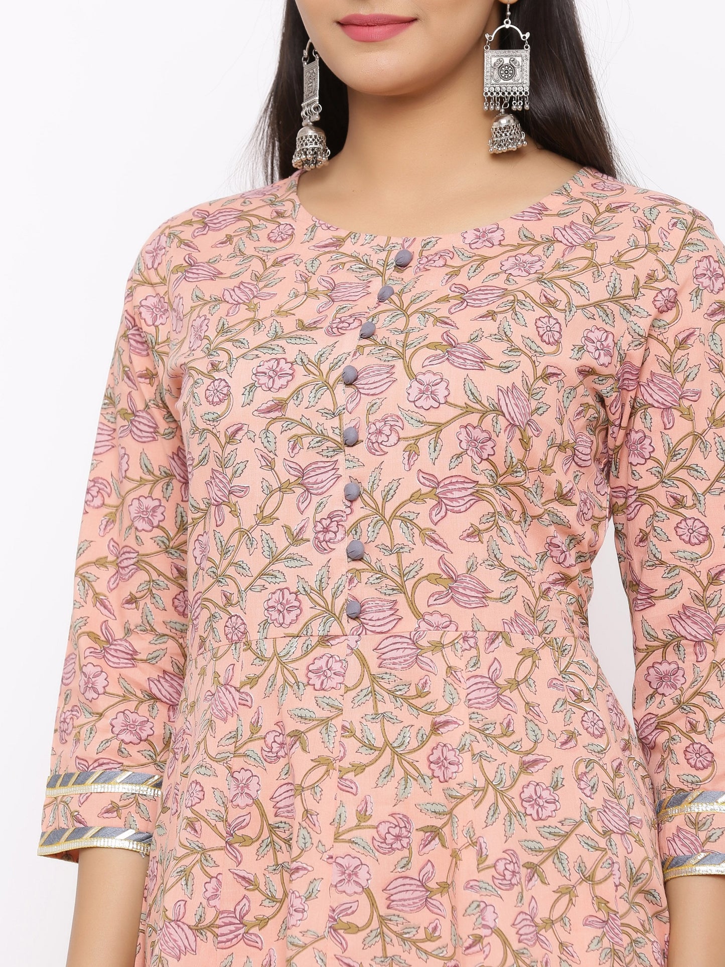 Women's Cotton Floral Printed Anarkali Kurta