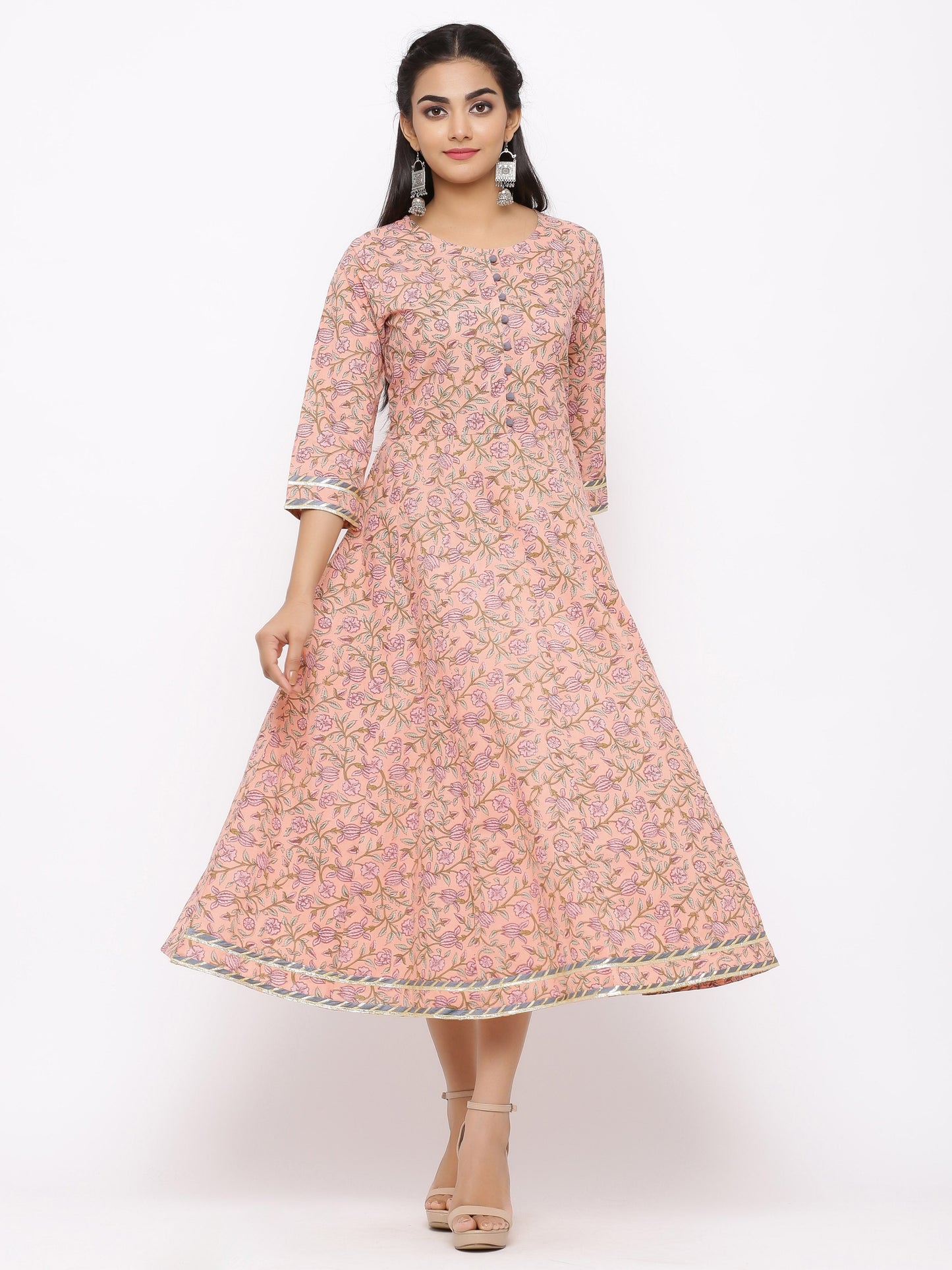Women's Cotton Floral Printed Anarkali Kurta