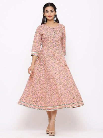 Women's Cotton Floral Printed Anarkali Kurta