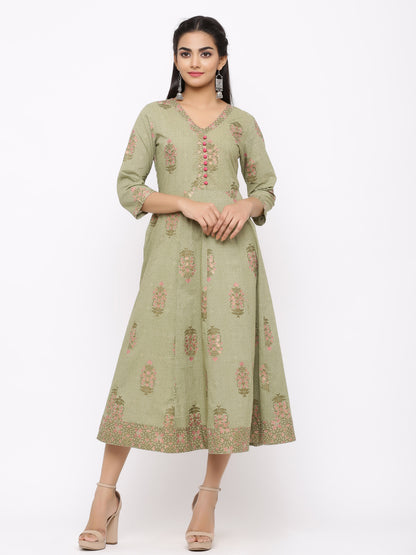 Women's Cotton Floral Printed Anarkali Kurta