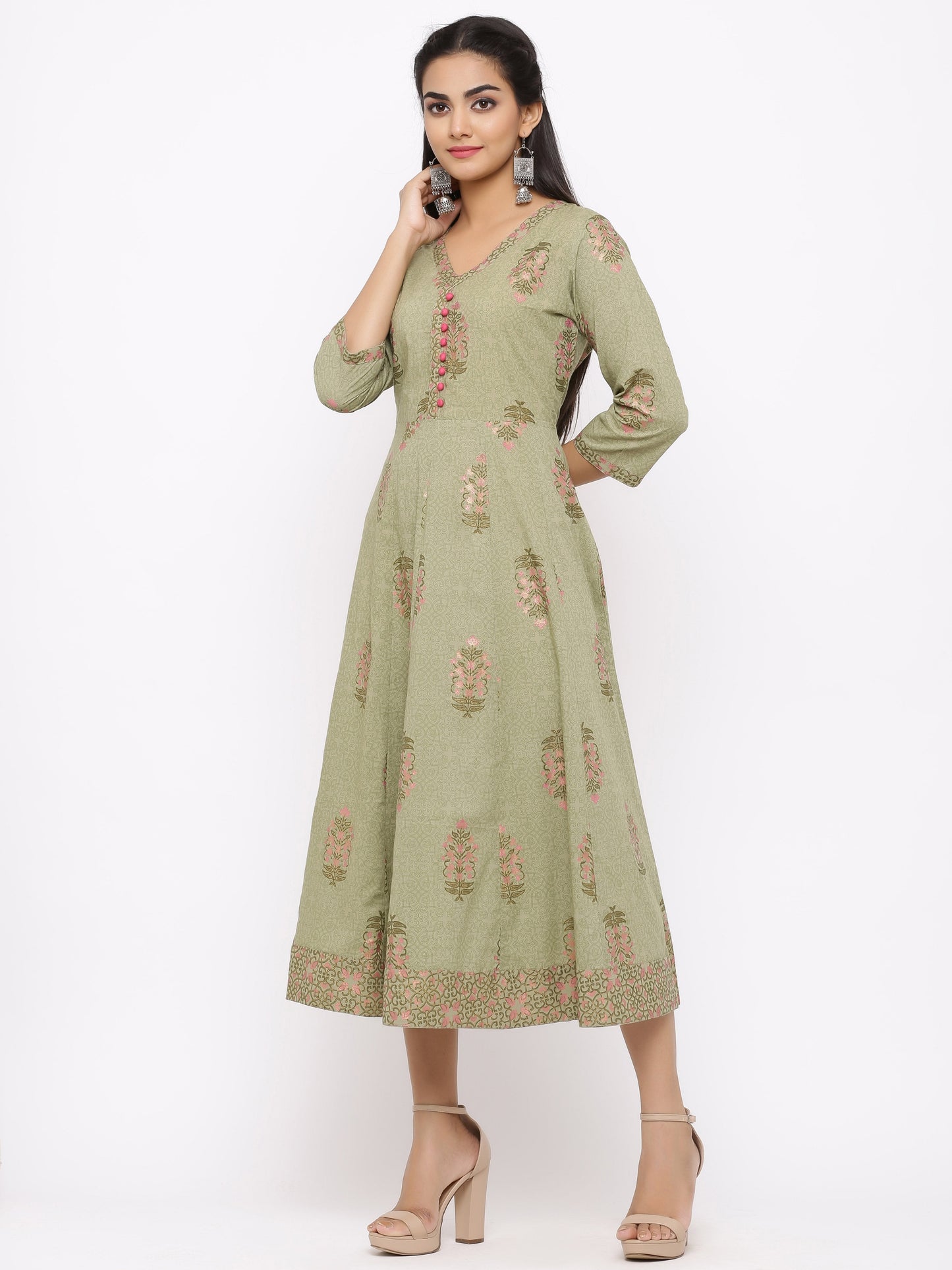 Women's Cotton Floral Printed Anarkali Kurta
