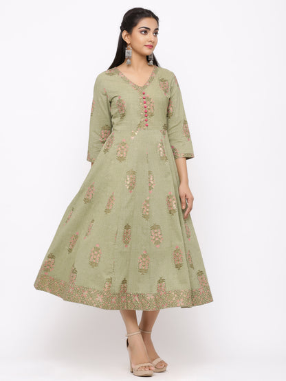 Women's Cotton Floral Printed Anarkali Kurta