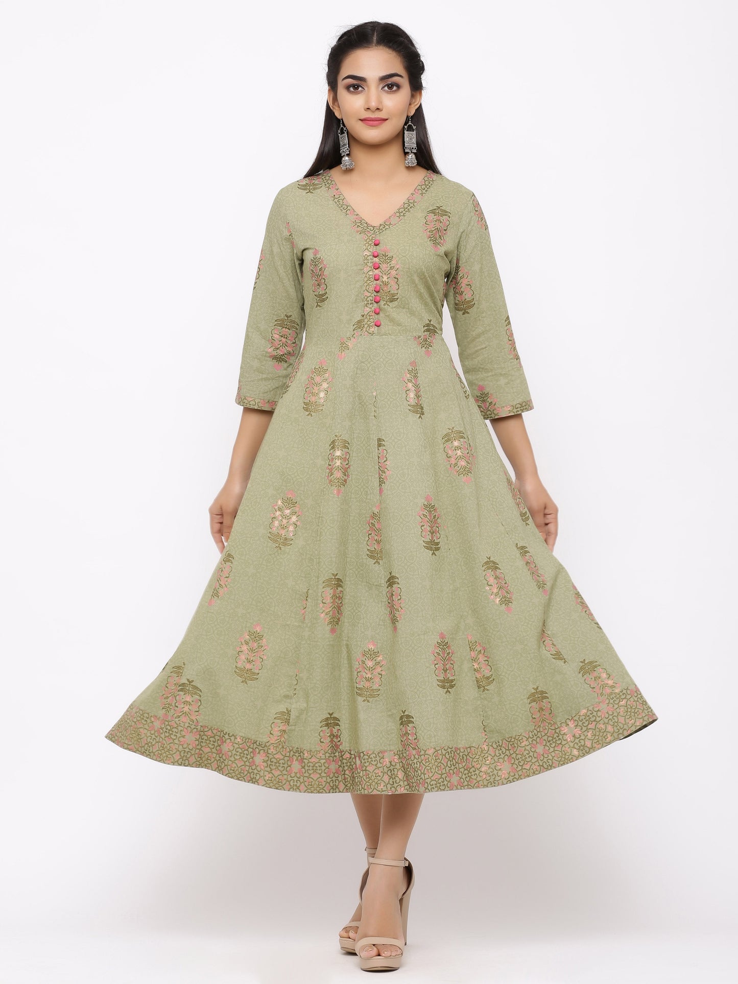 Women's Cotton Floral Printed Anarkali Kurta