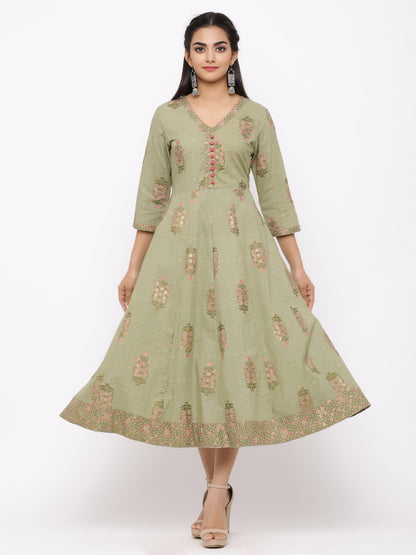 Women's Cotton Floral Printed Anarkali Kurta