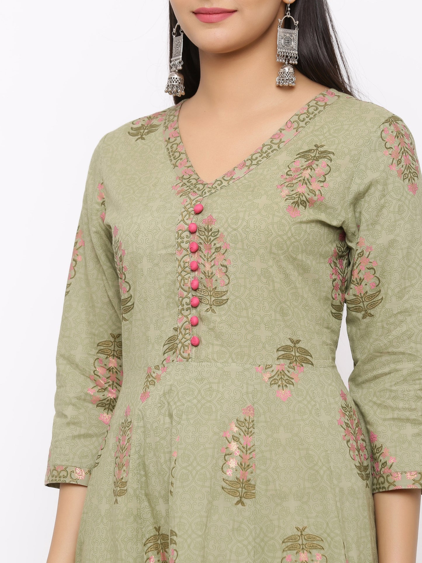 Women's Cotton Floral Printed Anarkali Kurta