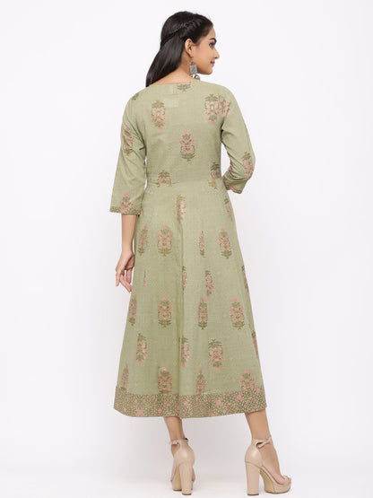 Women's Cotton Floral Printed Anarkali Kurta