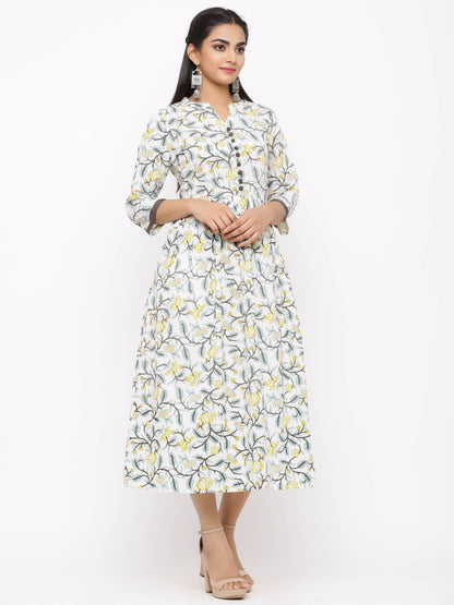Women's Cotton Floral Printed Tired Kurta