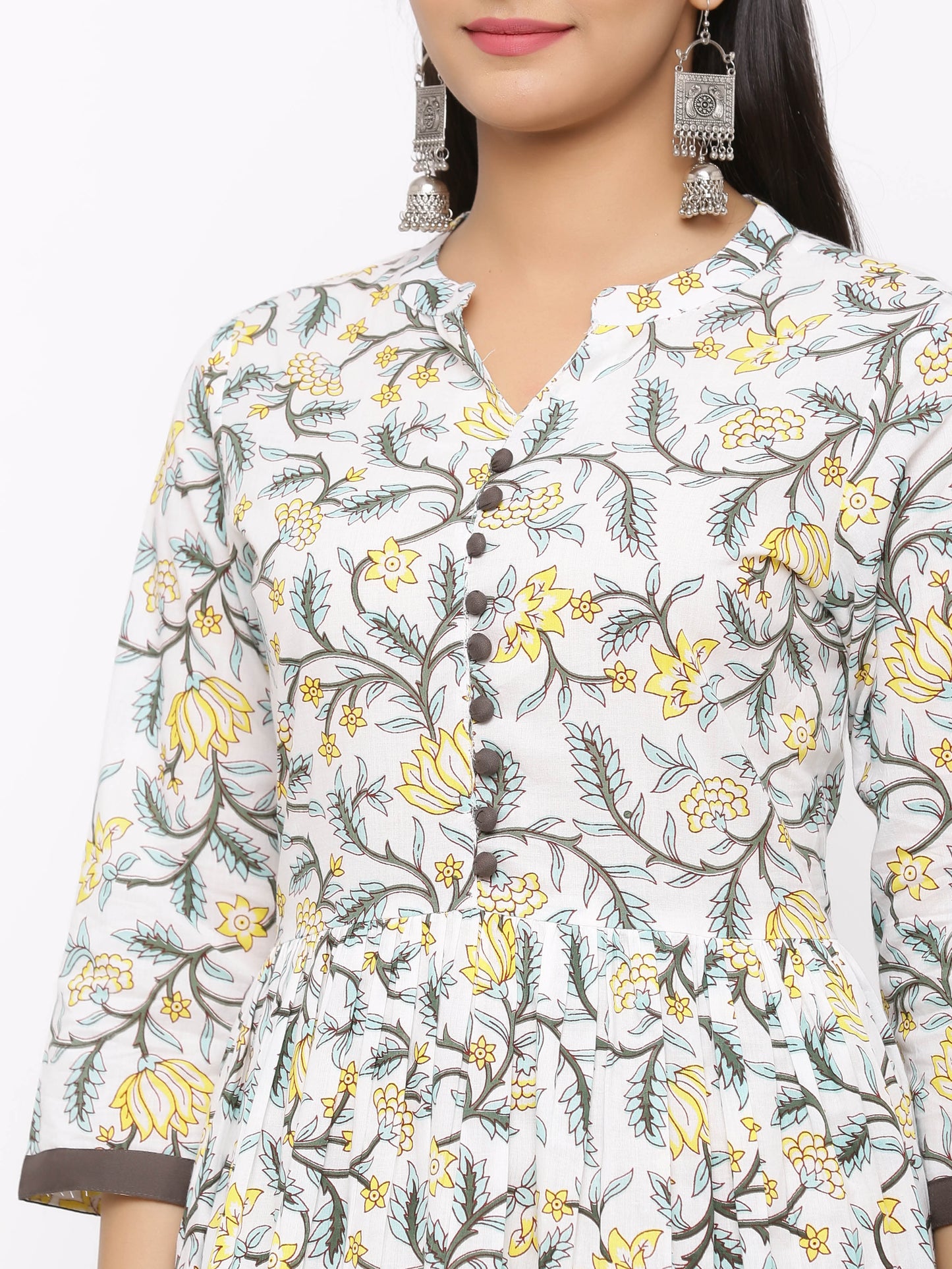 Women's Cotton Floral Printed Tired Kurta