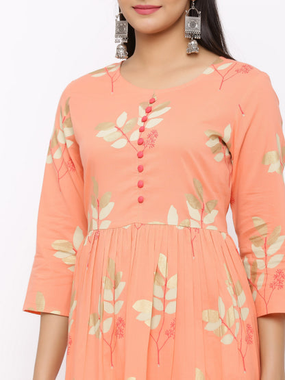 Women's Cotton Floral Printed Anarkali Kurta