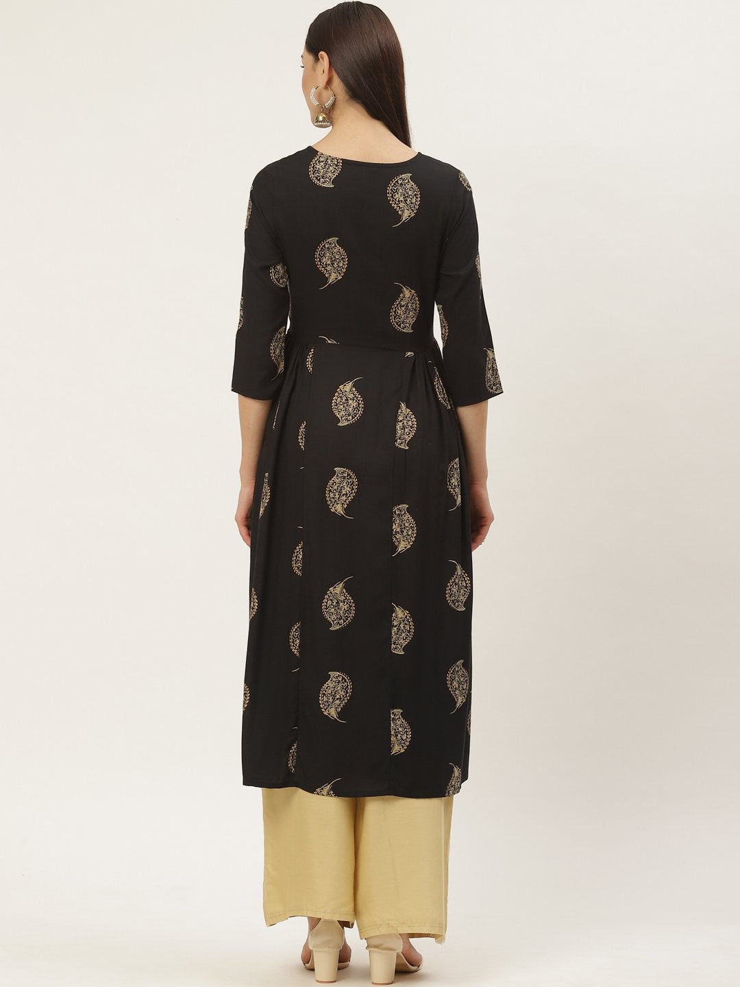 Women's Rayon Discharge Gold Printed Anarkali Kurta