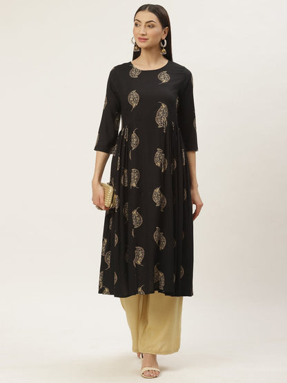 Women's Rayon Discharge Gold Printed Anarkali Kurta