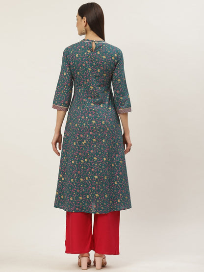 Women's Cotton Floral Printed & Gota Work Anarkali Kurta