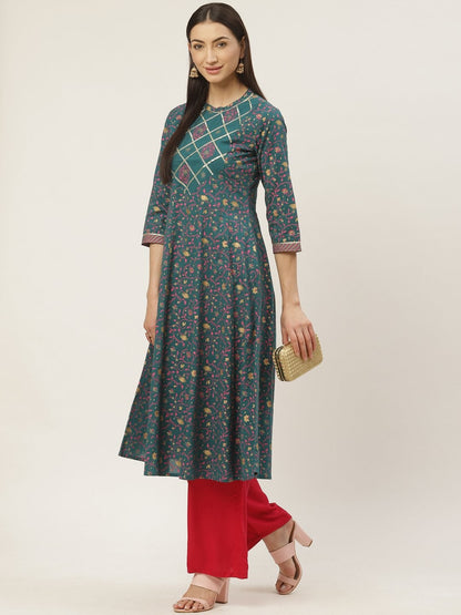 Women's Cotton Floral Printed & Gota Work Anarkali Kurta