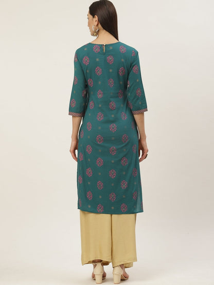 Women's Cotton Floral Printed & Gota Work Straight Kurta