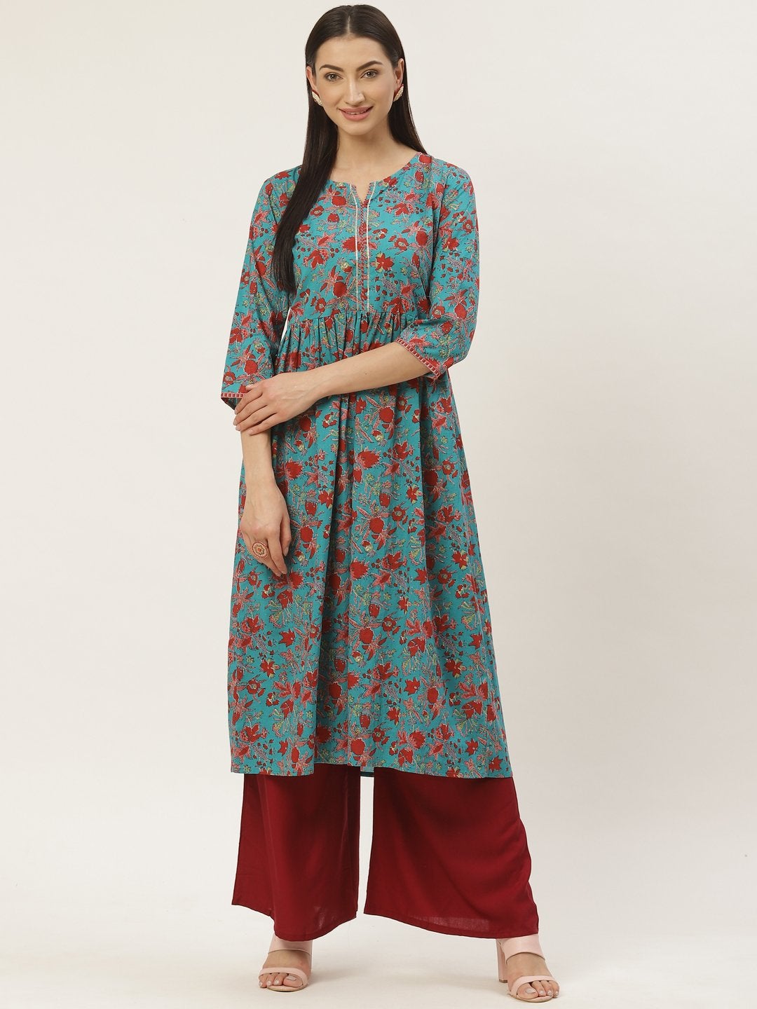 Women's Cotton Floral Printed & Gota Work Anarkali Kurta