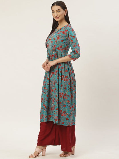 Women's Cotton Floral Printed & Gota Work Anarkali Kurta