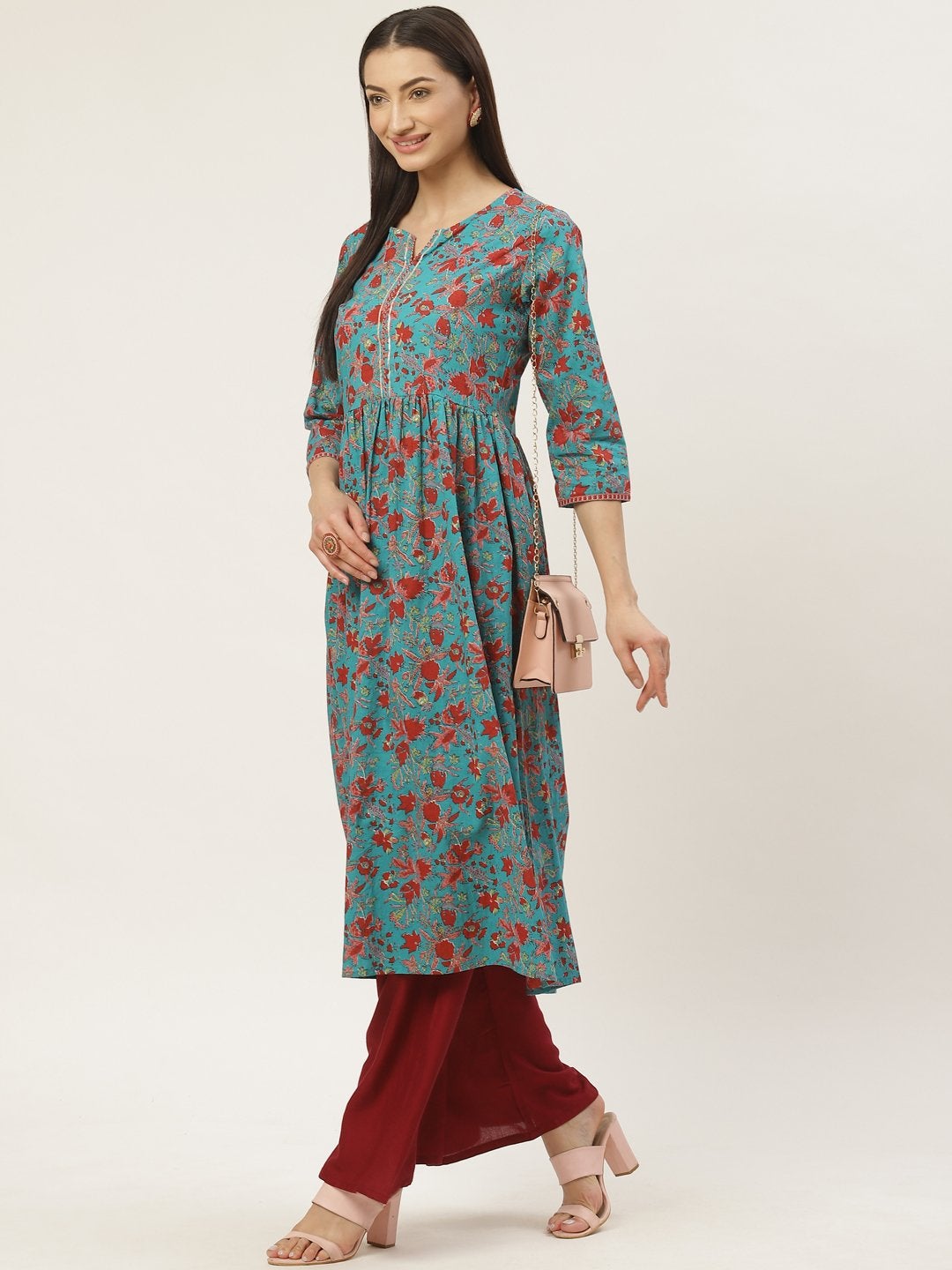 Women's Cotton Floral Printed & Gota Work Anarkali Kurta