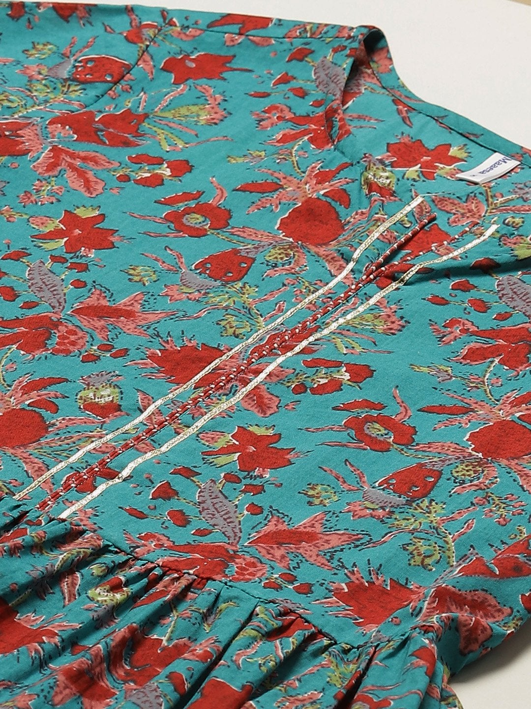 Women's Cotton Floral Printed & Gota Work Anarkali Kurta