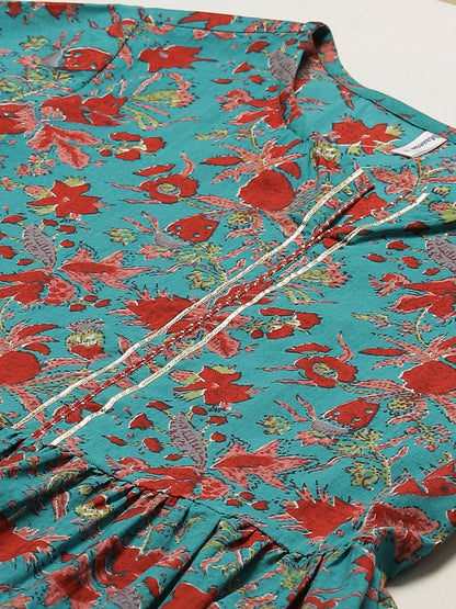 Women's Cotton Floral Printed & Gota Work Anarkali Kurta