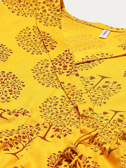 Women's Rayon Floral Printed & Gota Work Angrakha Kurta