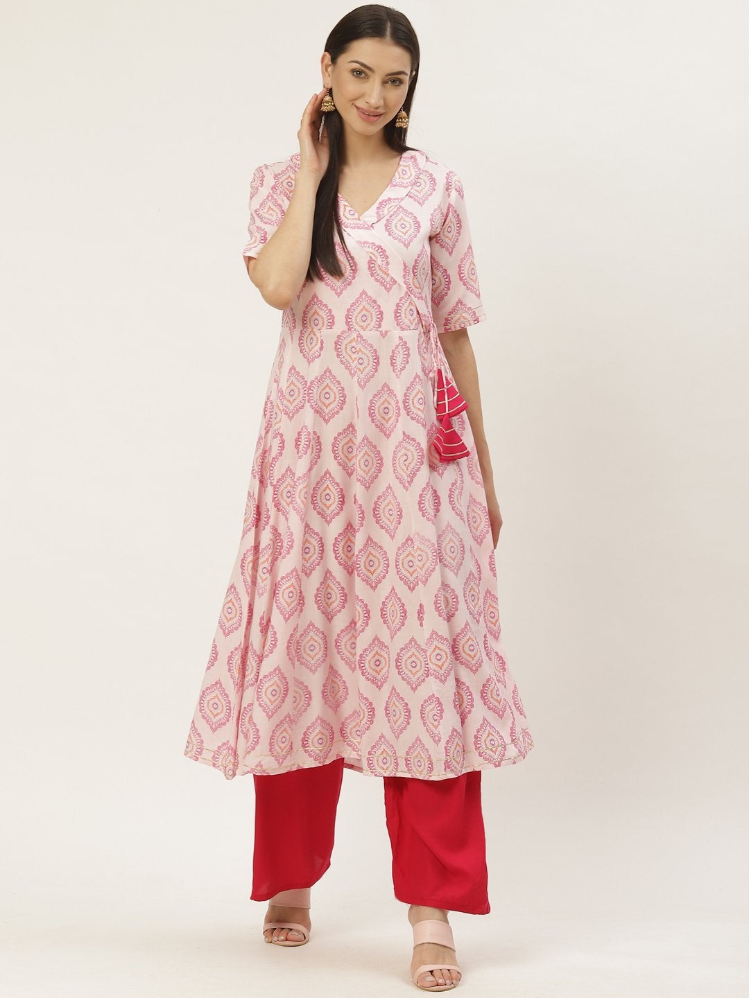 Women's Rayon Printed & Gota Work Angrakha Kurta