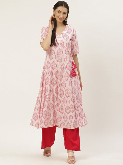 Women's Rayon Printed & Gota Work Angrakha Kurta