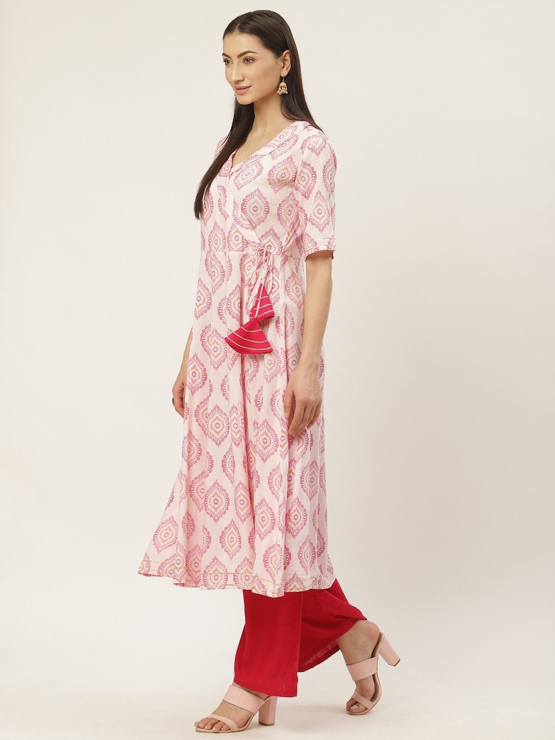 Women's Rayon Printed & Gota Work Angrakha Kurta