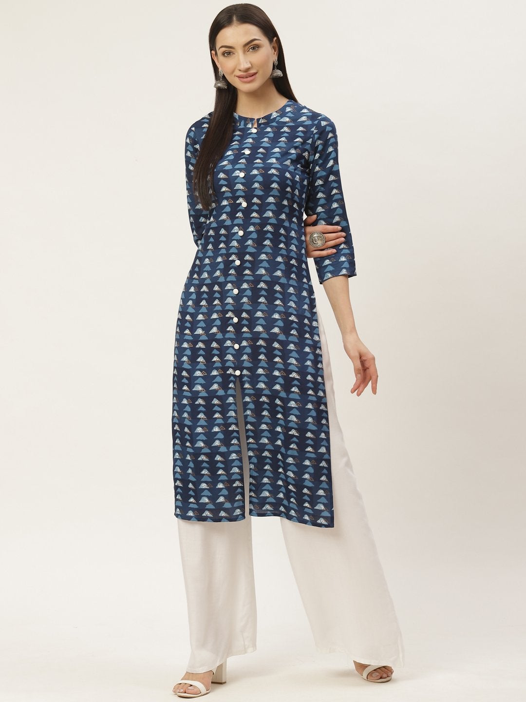 Women's Rayon Gold Printed Straight Kurta