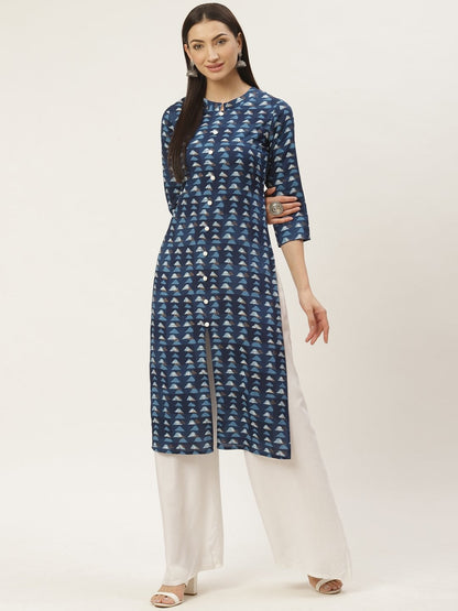 Women's Rayon Gold Printed Straight Kurta