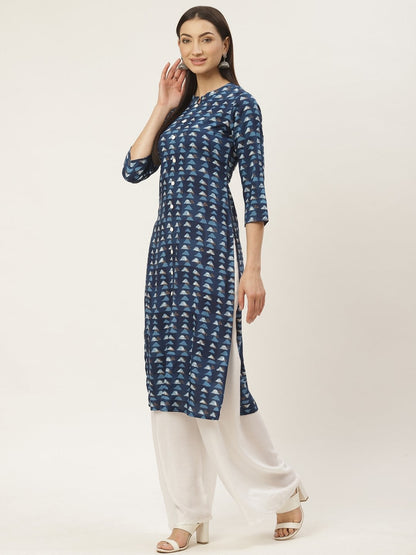 Women's Rayon Gold Printed Straight Kurta