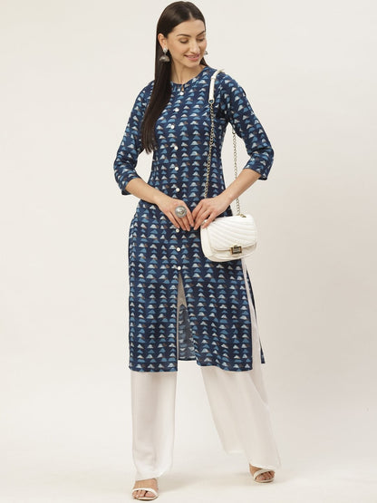 Women's Rayon Gold Printed Straight Kurta